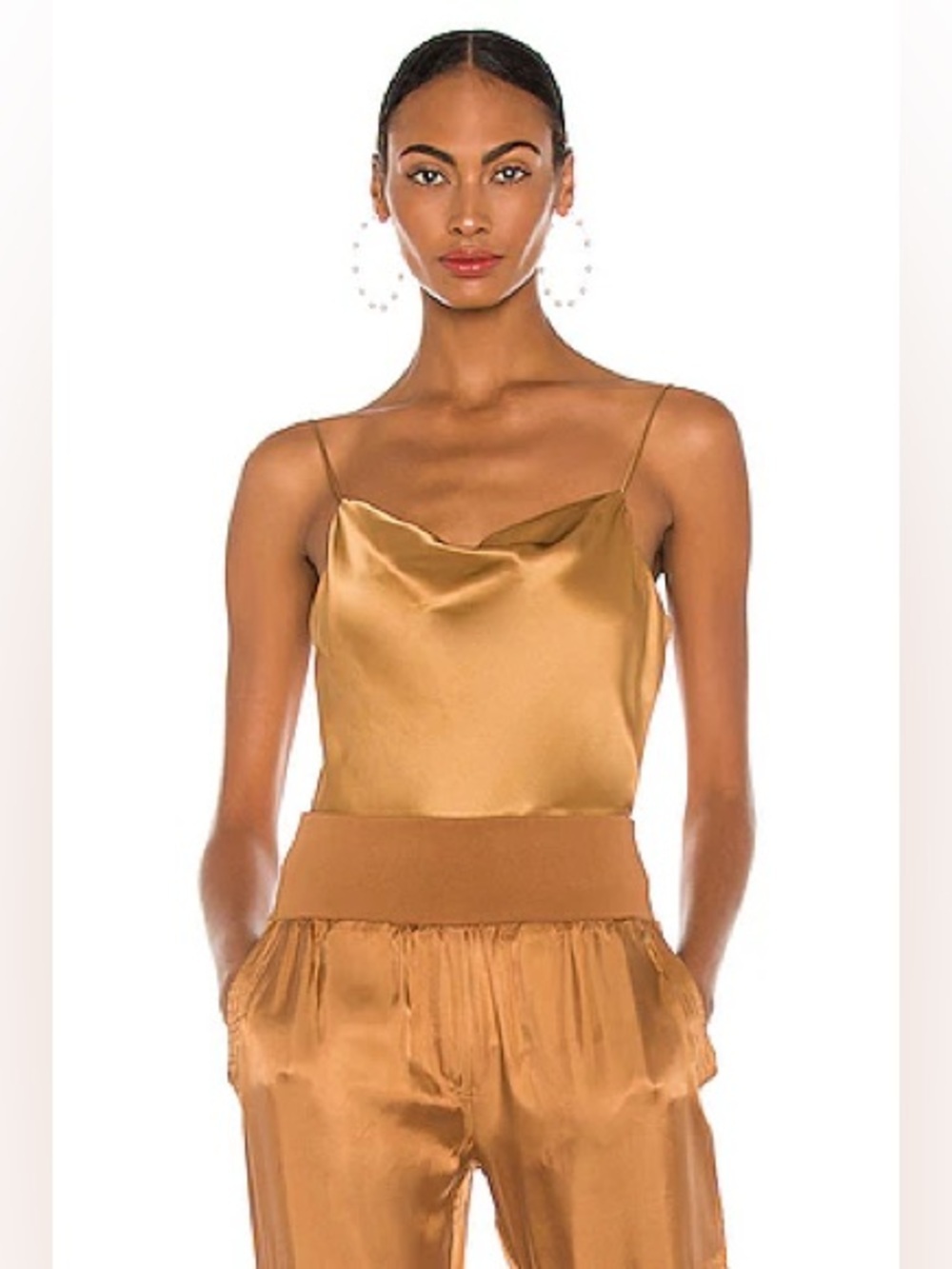 NWT $248 Cinq à Sept Marta Relaxed Fit Silk Cami in Cinnamon Gold Size Large